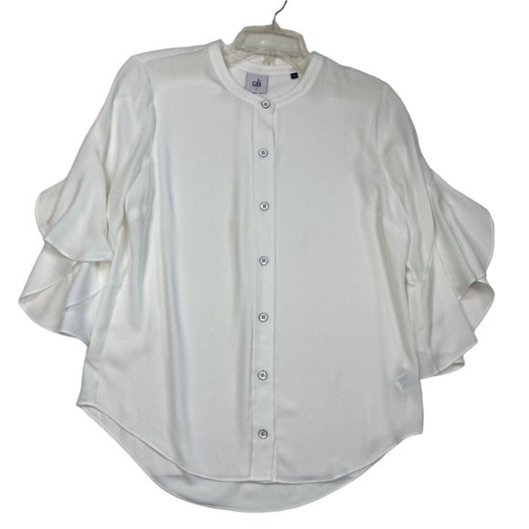 *Cabi Float Flutter Sleeve Blouse #5521 Womens S White Button Front - Picture 4 of 6